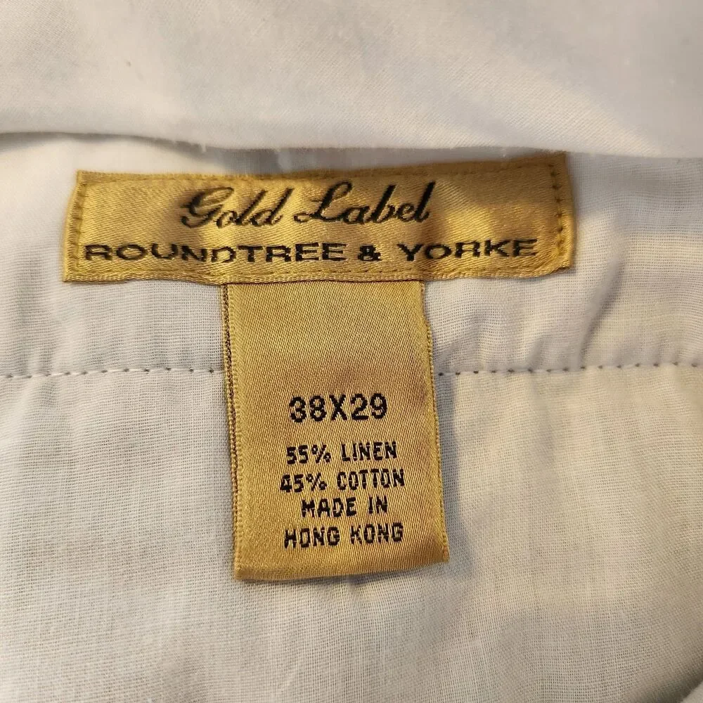 Vtg Roundtree & Yorke Mens Beige Linen Blend Gold Label Pleated Pants Size 38x29